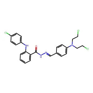 N-({4-[Bis(2-chloroethyl)amino]phenyl}methylidene)-2-(4-chloroanilino)benzene-1-carbohydrazonic acid structure