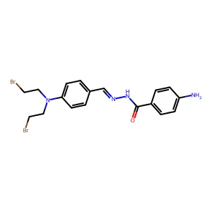 4-Amino-N-({4-[bis(2-bromoethyl)amino]phenyl}methylidene)benzene-1-carbohydrazonic acid structure
