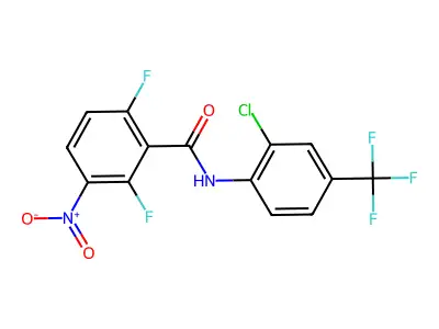 N-[2-chloro-4-(trifluoromethyl)phenyl]-2,6-difluoro-3-nitrobenzamide structure