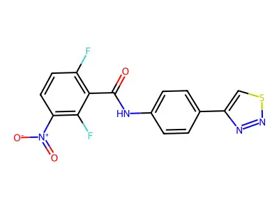 2,6-difluoro-3-nitro-N-[4-(1,2,3-thiadiazol-4-yl)phenyl]benzamide structure