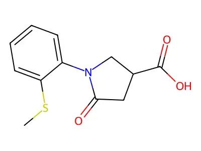 1-[2-(Methylthio)phenyl]-5-oxo-3-pyrrolidinecarboxylic acid structure