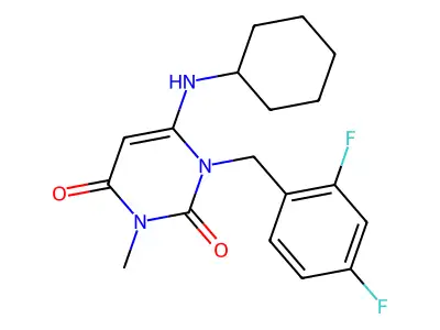 6-(Cyclohexylamino)-1-[(2,4-difluorophenyl)methyl]-3-methylpyrimidine-2,4-dione structure