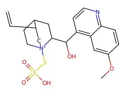 9-Hydroxy-6'-methoxy-1-(sulfosulfanyl)cinchonan-1-ium structure