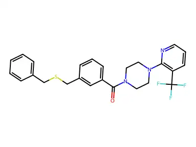 {3-[(benzylthio)methyl]phenyl}{4-[3-(trifluoromethyl)pyridin-2-yl]piperazino}methanone structure
