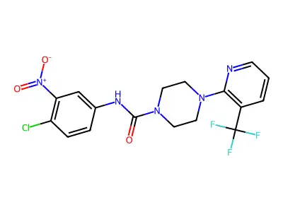 N-(4-chloro-3-nitrophenyl)-4-[3-(trifluoromethyl)pyridin-2-yl]tetrahydropyrazine-1(2H)-carboxamide structure