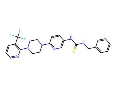 1-benzyl-3-[6-[4-[3-(trifluoromethyl)pyridin-2-yl]piperazin-1-yl]pyridin-3-yl]thiourea structure