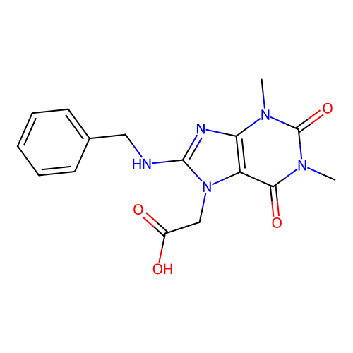 2-[8-(Benzylamino)-1,3-dimethyl-2,6-dioxopurin-7-yl]acetic acid structure
