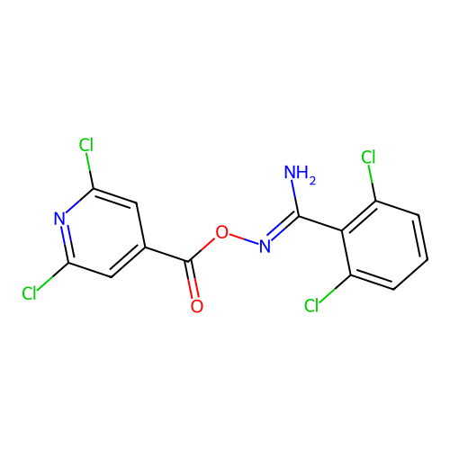 O1-[(2,6-dichloro-4-pyridyl)carbonyl]-2,6-dichlorobenzene-1-carbohydroximamide structure