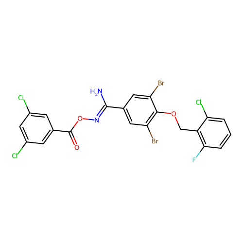 O1-(3,5-dichlorobenzoyl)-3,5-dibromo-4-[(2-chloro-6-fluorobenzyl)oxy]benzene-1-carbohydroximamide structure