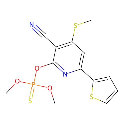 2-[(dimethoxyphosphorothioyl)oxy]-4-(methylthio)-6-(2-thienyl)nicotinonitrile structure