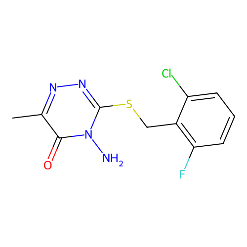 4-amino-3-((2-chloro-6-fluorobenzyl)thio)-6-methyl-1,2,4-triazin-5(4H)-one structure