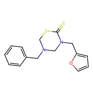 5-Benzyl-3-(furan-2-ylmethyl)-1,3,5-thiadiazinane-2-thione structure