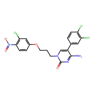 4-amino-1-[3-(3-chloro-4-nitrophenoxy)propyl]-5-(3,4-dichlorophenyl)pyrimidin-2-one structure