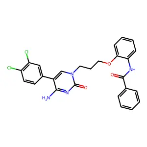 N-[2-[3-[4-amino-5-(3,4-dichlorophenyl)-2-oxopyrimidin-1-yl]propoxy]phenyl]benzamide structure