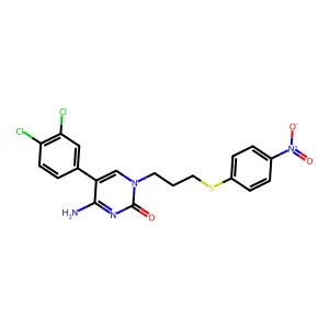 4-amino-5-(3,4-dichlorophenyl)-1-[3-(4-nitrophenyl)sulfanylpropyl]pyrimidin-2-one structure