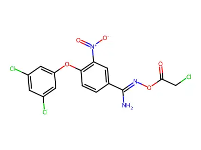 [(E)-[amino-[4-(3,5-dichlorophenoxy)-3-nitrophenyl]methylidene]amino] 2-chloroacetate structure