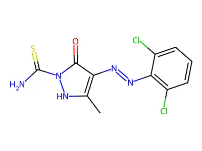4-[(2,6-dichlorophenyl)diazenyl]-5-methyl-3-oxo-1H-pyrazole-2-carbothioamide structure