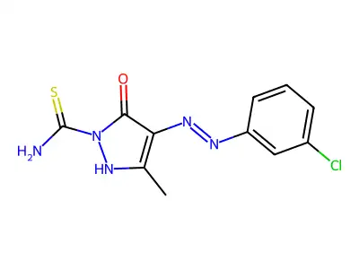 (4E)-4-[(3-chlorophenyl)hydrazono]-3-methyl-5-oxo-4,5-dihydro-1H-pyrazole-1-carbothioamide structure