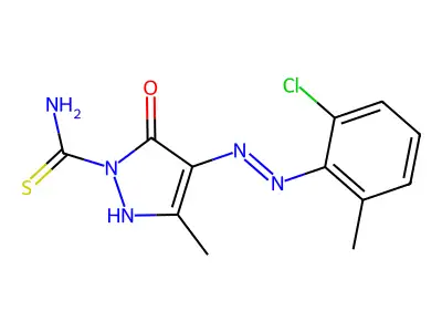 (4Z)-4-[2-(2-Chloro-6-methylphenyl)hydrazinylidene]-3-methyl-5-oxo-4,5-dihydro-1H-pyrazole-1-carbothioamide structure