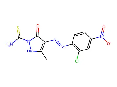 (4E)-4-[(2-chloro-4-nitrophenyl)hydrazono]-3-methyl-5-oxo-4,5-dihydro-1H-pyrazole-1-carbothioamide structure