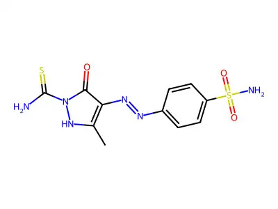 3-methyl-5-oxo-4-(4-sulfamoylphenyl)azo-4H-pyrazole-1-carbothioamide structure