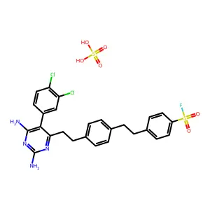 4-[2-[4-[2-[2,6-diamino-5-(3,4-dichlorophenyl)pyrimidin-4-yl]ethyl]phenyl]ethyl]benzenesulfonyl fluoride; sulfuric acid structure