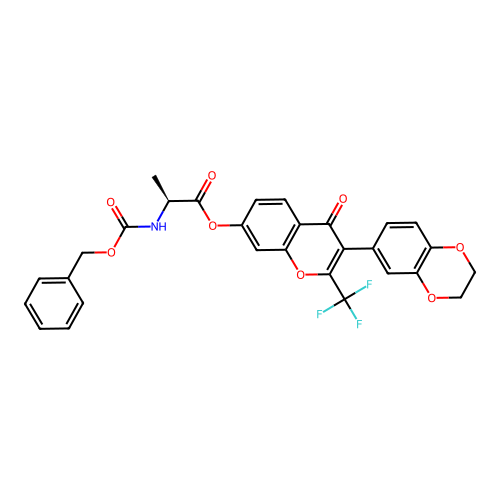 (S)-3-(2,3-dihydrobenzo[b][1,4]dioxin-6-yl)-4-oxo-2-(trifluoromethyl)-4H-chromen-7-yl 2-(((benzyloxy)carbonyl)amino)propanoate structure
