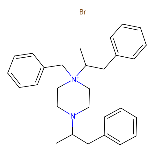 1-Benzyl-1,4-bis(1-phenylpropan-2-yl)piperazin-1-ium bromide structure