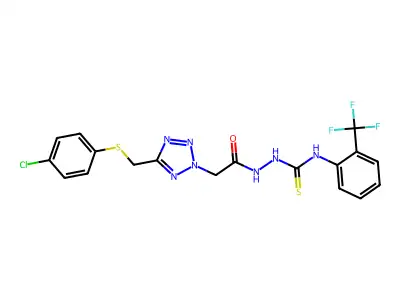 1-[[2-[5-[(4-chlorophenyl)sulfanylmethyl]tetrazol-2-yl]acetyl]amino]-3-[2-(trifluoromethyl)phenyl]thiourea structure