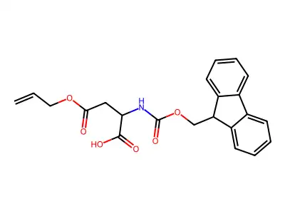 (R)-2-(((9H-fluoren-9-yl)methoxy)carbonylamino)-4-(allyloxy)-4-oxobutanoic acid structure