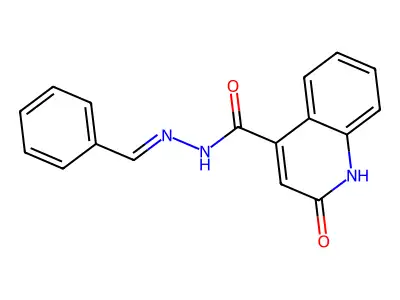 1,2-Dihydro-2-oxo-4-quinolinecarboxylic acid 2-(phenylmethylene)hydrazide structure