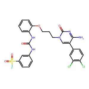 3-[[2-[3-[4-amino-5-(3,4-dichlorophenyl)-2-oxopyrimidin-1-yl]propoxy]phenyl]carbamoylamino]benzenesulfonyl fluoride structure