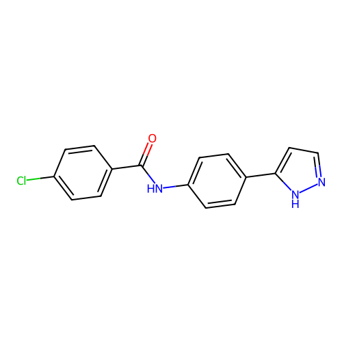 4-chloro-N-[4-(1H-pyrazol-3-yl)phenyl]benzamide structure
