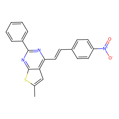 6-methyl-4-[(E)-2-(4-nitrophenyl)ethenyl]-2-phenylthieno[2,3-d]pyrimidine structure