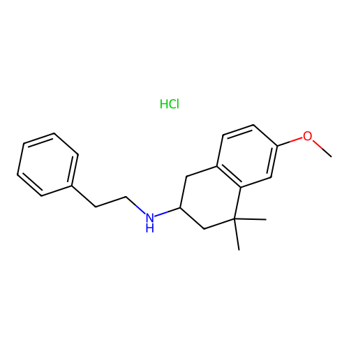 1,2,3,4-Tetrahydro-4,4-dimethyl-6-methoxy-N-phenethyl-2-naphthylamine hydrochloride structure
