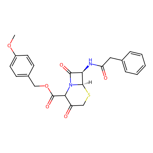(4-methoxyphenyl)methyl (6R,7R)-3,8-dioxo-7-[(2-phenylacetyl)amino]-5-thia-1-azabicyclo[4.2.0]octane-2-carboxylate structure