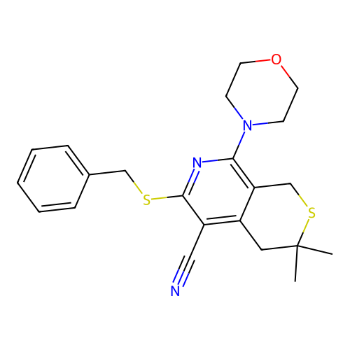 6-(benzylsulfanyl)-3,3-dimethyl-8-(morpholin-4-yl)-3,4-dihydro-1H-thiopyrano[3,4-c]pyridine-5-carbonitrile structure