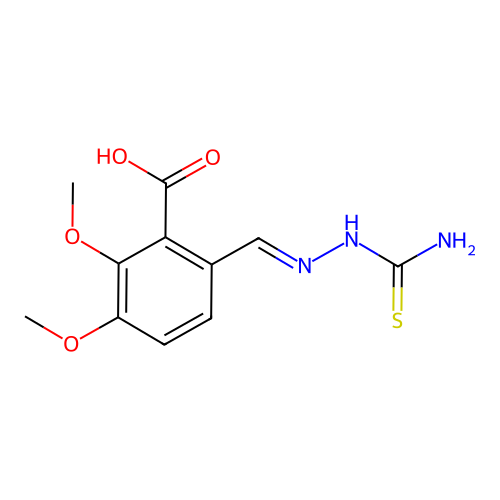 6-[(E)-(2-carbamothioylhydrazinylidene)methyl]-2,3-dimethoxybenzoic acid structure
