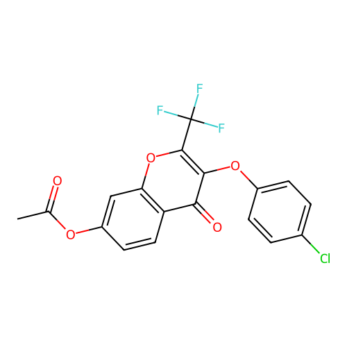 3-(4-chlorophenoxy)-4-oxo-2-(trifluoromethyl)-4H-chromen-7-yl acetate structure