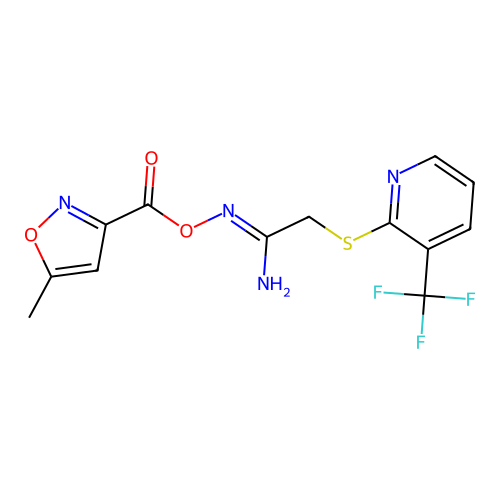 [(Z)-[1-amino-2-[3-(trifluoromethyl)pyridin-2-yl]sulfanylethylidene]amino] 5-methyl-1,2-oxazole-3-carboxylate structure