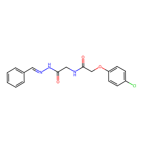 (E)-N-(2-(2-benzylidenehydrazinyl)-2-oxoethyl)-2-(4-chlorophenoxy)acetamide structure