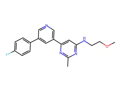 6-[5-(4-fluorophenyl)-3-pyridinyl]-N-(2-methoxyethyl)-2-methylpyrimidin-4-amine structure