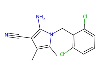 2-amino-1-(2,6-dichlorobenzyl)-4,5-dimethyl-1H-pyrrole-3-carbonitrile structure