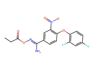 [[Amino-[4-(2,4-difluorophenoxy)-3-nitrophenyl]methylidene]amino] propanoate structure