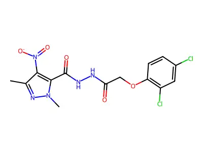 1,3-Dimethyl-4-nitro-1H-pyrazole-5-carboxylic acid 2-[2-(2,4-dichlorophenoxy)acetyl]hydrazide structure