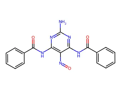 N-[2-amino-6-(benzoylamino)-5-nitrosopyrimidin-4-yl]benzamide structure