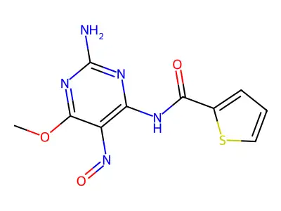 N-(2-amino-6-methoxy-5-nitrosopyrimidin-4-yl)thiophene-2-carboxamide structure