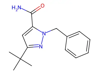 2-Benzyl-5-tert-butylpyrazole-3-carboxamide structure
