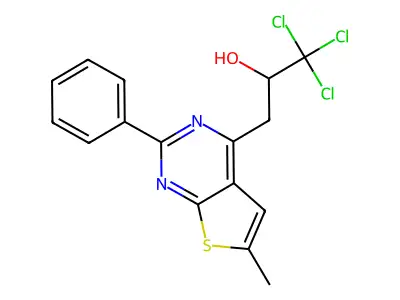 1,1,1-Trichloro-3-(6-methyl-2-phenylthieno[2,3-d]pyrimidin-4-yl)propan-2-ol structure