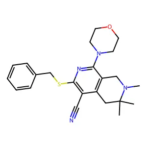 3-benzylsulfanyl-6,6,7-trimethyl-1-morpholin-4-yl-5,8-dihydro-2,7-naphthyridine-4-carbonitrile structure